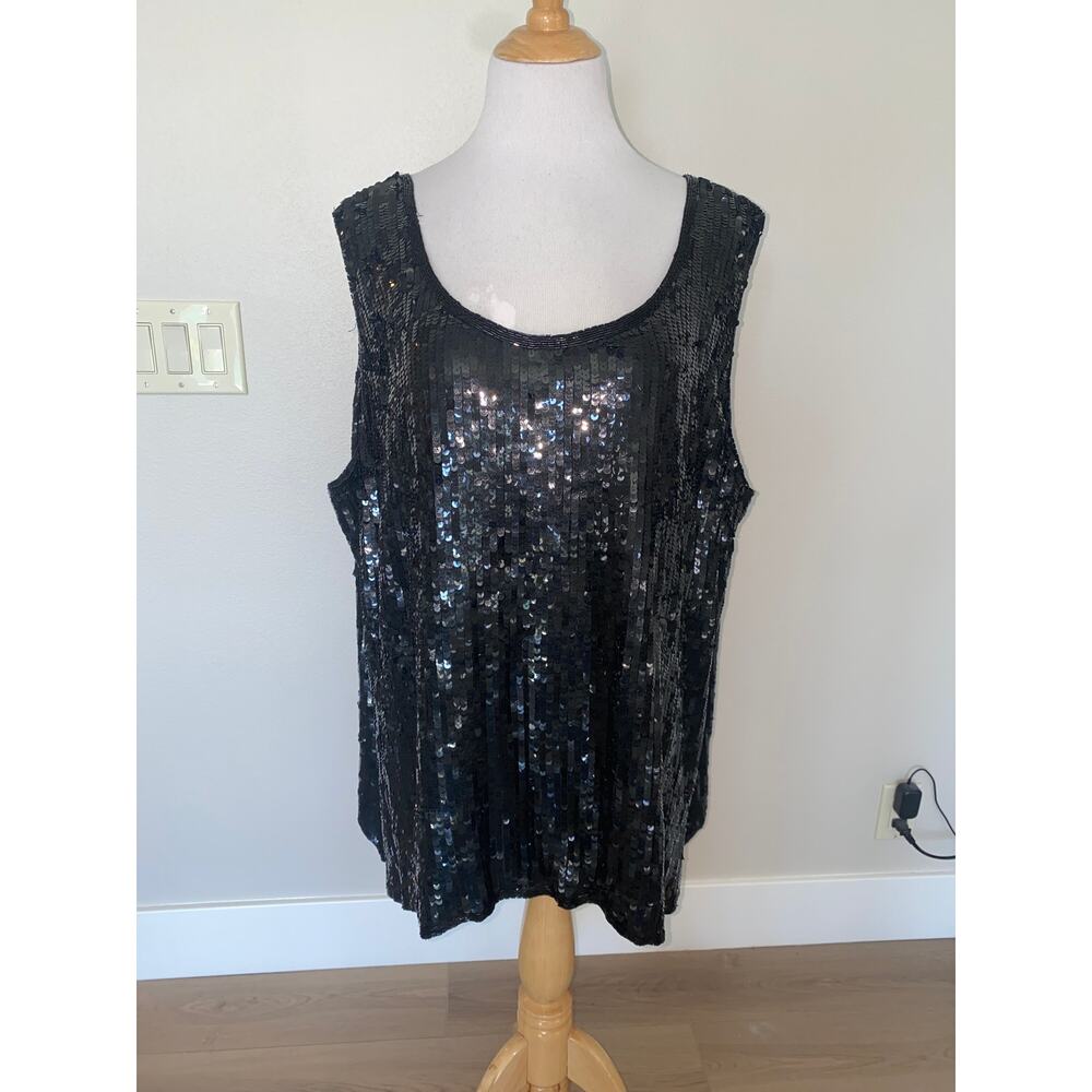Vintage Gunit Sequin Blouse Sleeveless Black Silk Party New Years NWT Size 5XL
